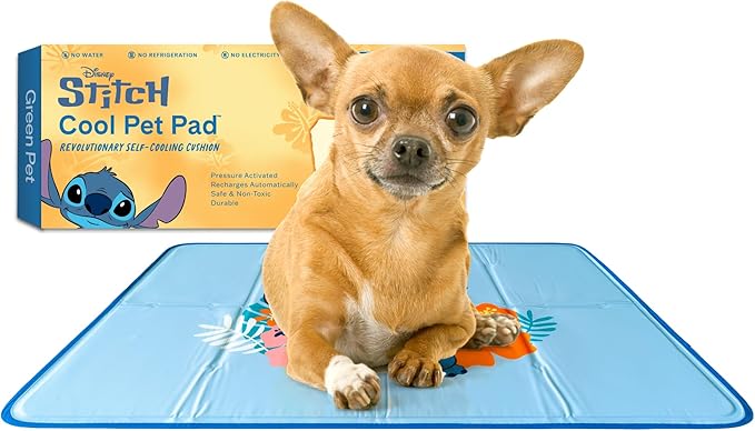 The Green Pet Shop Cool Pet Pad - Extra Small, Disney’s Stitch - Self-Cooling, Pressure Activated Mat for Dogs & Cats from 0-8 lbs - Non-Toxic Gel, No Water Needed