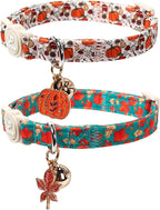 Fall Cat Collar-2Pack Autumn Kitten Collars-Halloween Breakaway Pumpkin Kitty Collars-Cute Pumpkin and Maple Leaf Pendants,Maple Leaf Cat Collar with Bell, for Girl & Boy Cats