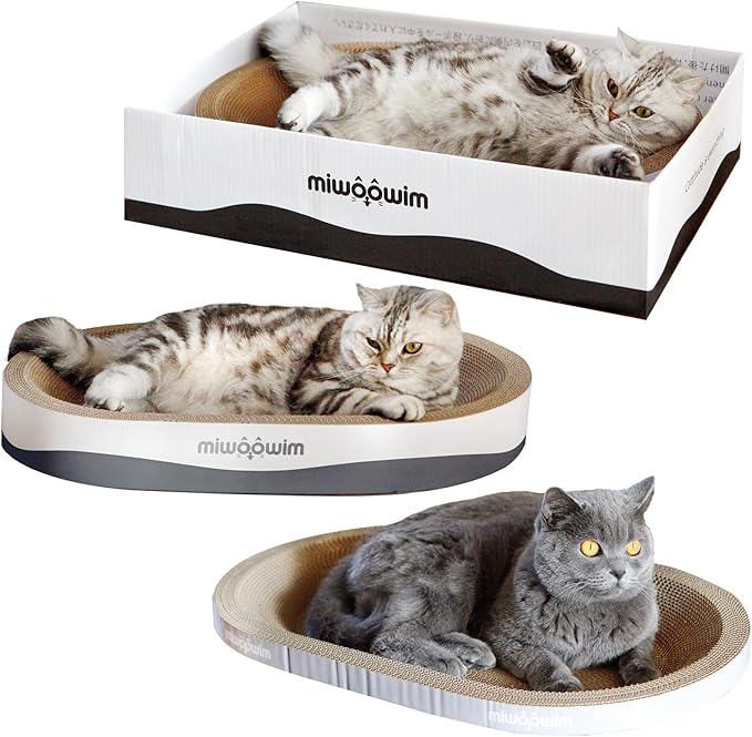 3PCS 23.6 Inch Extra Large Cat Scratcher Bed,Big Cats Box with Corrugated Scratch Pad, Scratching Lounge Bed,Oval Shape Cat Scratcher Bowl