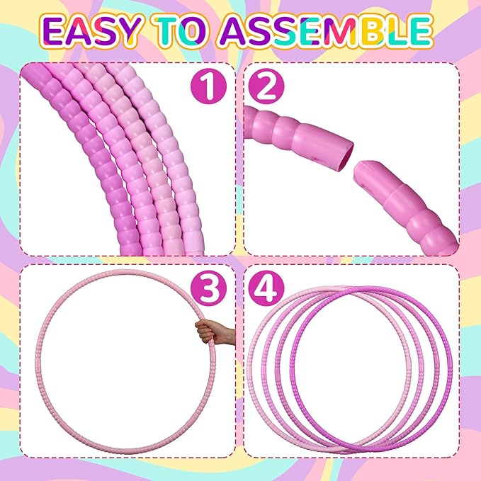 Sratte 8 Pcs Color Hoop Detachable Adjustable Exercise Ring Plastic Hoop for Gymnastics Dog Agility Equipment Party Decor, 4 Colors