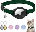 AirTag Cat Collars, Stretchy Collar with Apple AirTag Holder and Bell, Breakaway Ultra Design Elastic GPS Tracking Collars for Cats and Puppies, (7.5-12.5 Inch), Forest Green