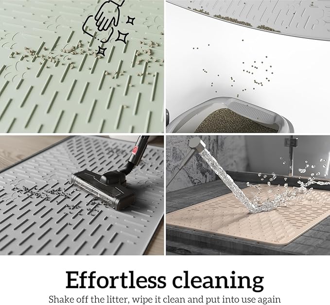 OHMO Cat Litter Mat Large Trapping Mat Premium Silicone Rubber 31.5x23.6 Ash Grey, Waterproof and BPA Free Kitty Litter Box Mat, Easy to Clean and Keeps The Floor Tidy