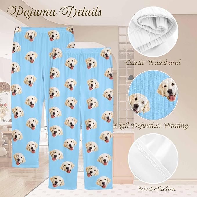 Custom Couple Pajama Pants Sock with Funny Face, Personalized PJ Anniversary Birthday Women Men Pants
