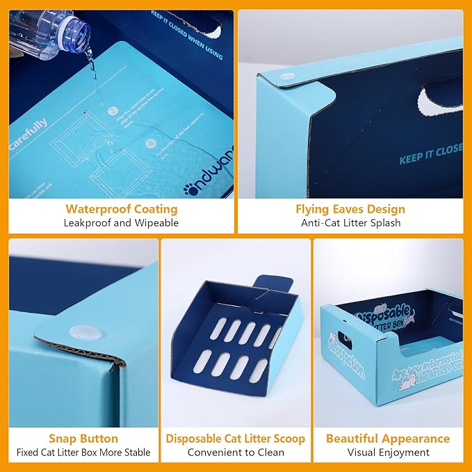 3 PCS Disposable Litter Boxes for Cats, 17.1x13.2x5.7 in Cat Litter Box with Disposable Cat Litter Scoop, Portable Waterproof Travel Litter Box for Cats