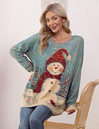 YESNO Women Christmas Sweater Graphic Printed Oversized Pullover Sweaters Casual Loose Knit Tops S01