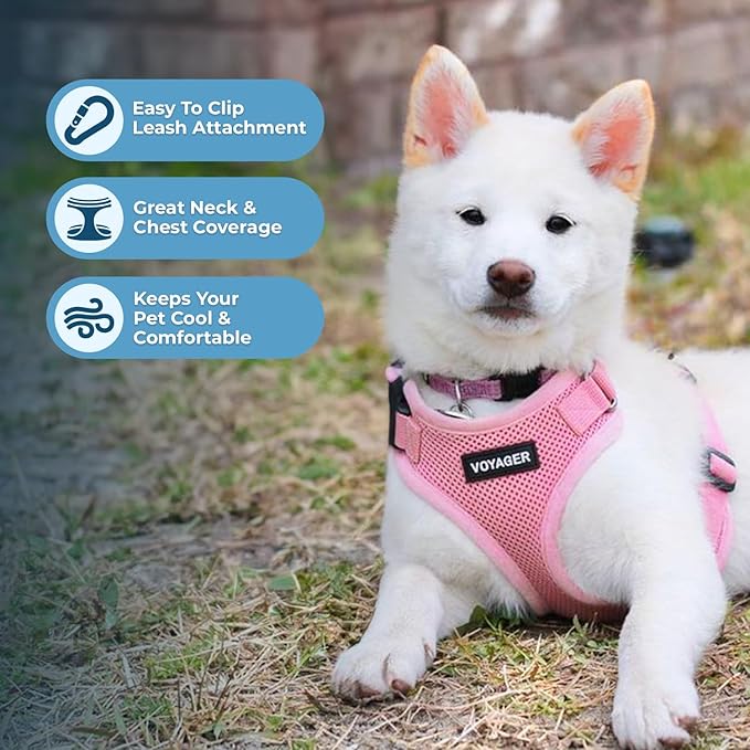 Voyager Step-in Pet Harness - All Weather Mesh, Adjustable Step in Harness for Cats and Dogs by Best Pet Supplies - Pink, S