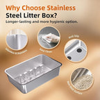 Mlzao 20L Stainless Steel Cat Litter Box with Lid, XL Enclosed Metal Litter Box with Hinged Flip-Top, Leakproof High Sides for Odor Control, Top/Front Dual Entry for Large Cats 24" × 15" × 16" - Grey