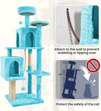 58.5inch Large Cat Tree Tower Condo for Indoor Cats, Soft Plush Multi-Level Climbing Tree Cat House, Scratching Post, More Entrance/Exit, Sisal Rope, Peacock Blue