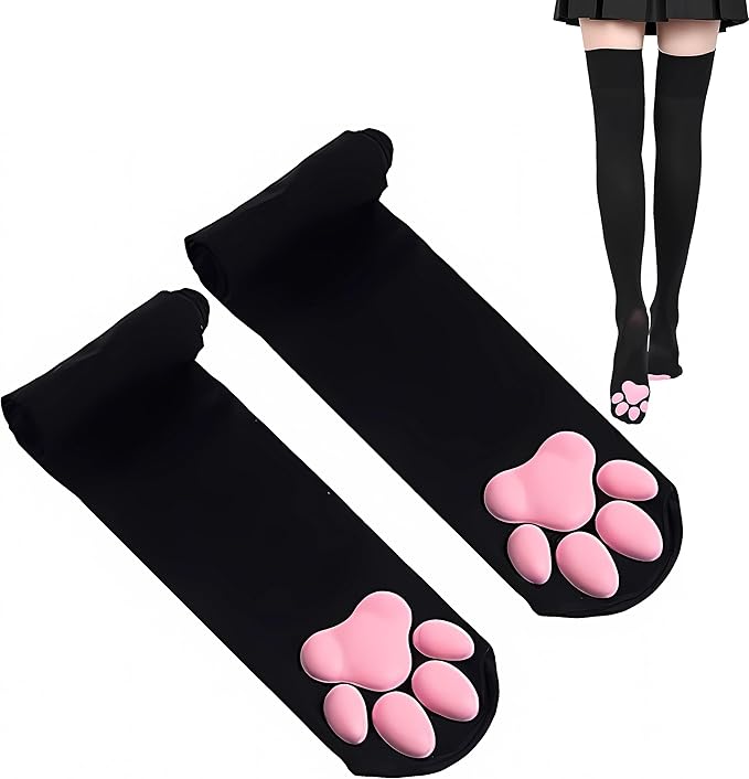 Cat Paw Thigh High Socks Golves, Cute Soft 3D Toe Beans Socks Mittens Kitten Claw Pad Socks for Girl Women Cosplay Set…