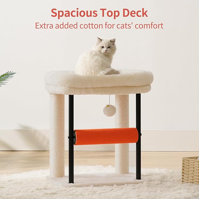 Hey-brother Cat Tree, Cat Scratching Posts with Bed, Sturdy Tower with Fully Sisal-Wrapped Columns and Plush Toy Ball for Indoor Kittens, 18.9 inches, Beige MPJ010SM