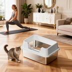 Stainless Steel Litter Box, XL Enclosed Cat Litter Boxes with Lid for Big Cats and Multi-Cats, High Sided, Anti-Urine Leakage Non-Stick Bottom Include Scoop Easy to Clean