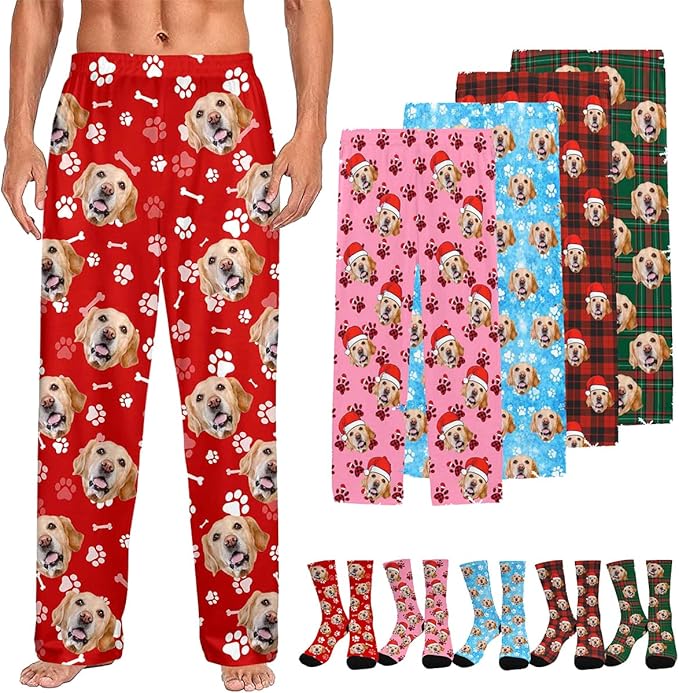 Custom Couple Pajama Pants Sock with Funny Face, Personalized PJ Anniversary Birthday Women Men Pants