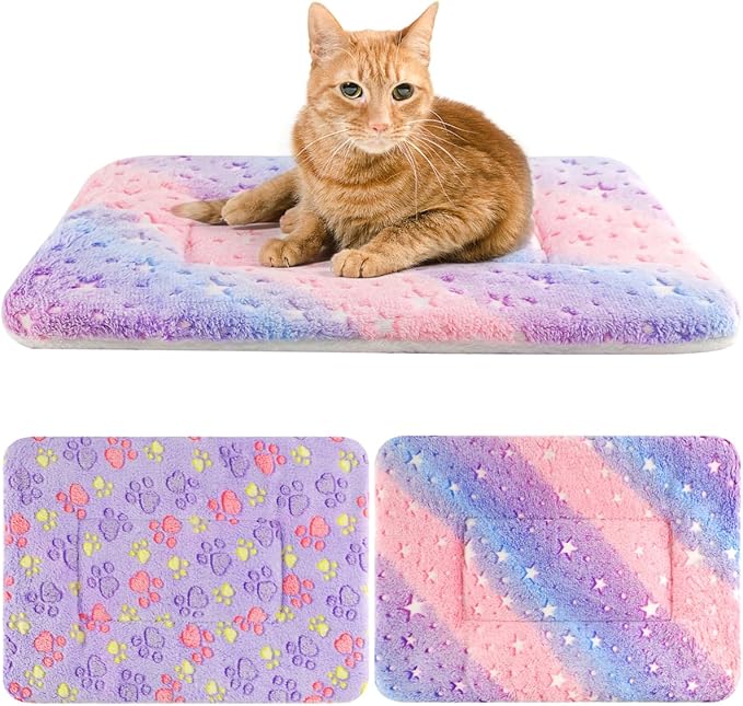 2 Pack Cat Blanket for Indoor Cat, Warm Calming Kitten & Puppy Beds for Anxiety and Stress, Washable Small Dog Mat for Crate, Fuzzy Pet Blankets