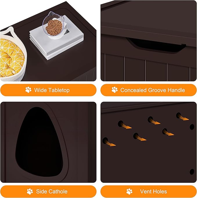 Yaheetech Cat Litter Box Enclosure, Litter Cabinet Furniture Hidden, Wooden Pet Crate Kitty Washroom Storage Bench with Divider Home Loo Indoor Cat House Espresso