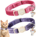 ARING PET 2 Pack Cat Collars-Cute Breakaway Cat Collar with Bell & Pendant, Adjustable Velvet Purple&Rose Red Kitten Collars with Safety Buckle for Girl and Boy Cats