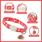 Cat Collar, 2 Pack Cat Collars Cute Breakaway Kitty Collar with Bell, Valentine's Day Kitten Collars Pink Hearts with Safety Buckle for Girl and Boy Cats