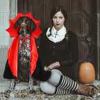 Halloween Large Dog Vampire Cloak Devil Cape Cosplay Apparel Party Costume - Red & Black Classic Pet Cape - Adjustable Neck & Chest Sizes - Medium & Large Dogs
