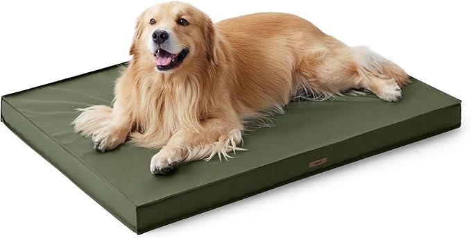 LE SURE Outdoor Waterproof Dog Bed for Extra Large Dogs, XL Orthopedic Egg Crate Foam Pet Bed with Oxford Fabric Surface and Removable Washable Cover, Pet Mat 44''x32'', Green