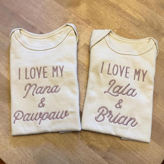 COUPLEHOODIES Personalized Baby Onesie Bodysuit – Custom Embroidery Gift for Pregnancy Reveal Baby Shower or First Grandchild