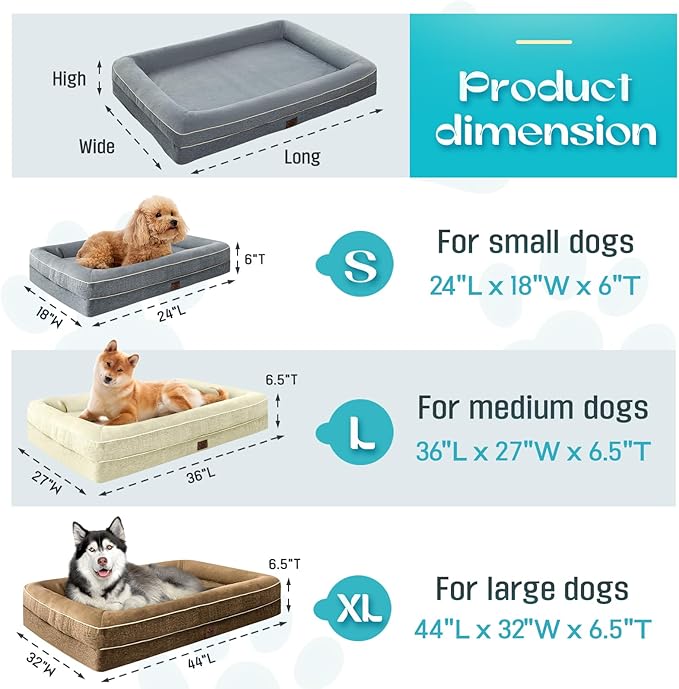 Waterproof Memory Foam Dog Beds for Extra Large Dogs Non-Slip Orthopedic Dog Beds Washable Couch Pet Bed with Removable Cover (Brown, Large)