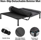 Veehoo Elevated Dog Bed Large Sized with Fluffy Plush Bolster Cushion, Washable Orthopedic Dog Couch Bed, Cooling Raised Pet Cot with Removable Mat, Breathable Mesh, No-Slip Feet, 53 x 37 inches, Grey