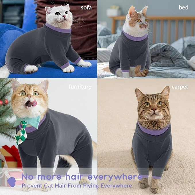 QBLEEV Cat Clothes, Soft Cat Sweaters for Cats Only, Kitten Surgery Recovery Suit Onesie Pajamas, Four Legs Cats Shirts Apparel Clothing for Hair Loss Prevention, Blue, S