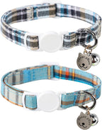 Lionet Paws 2pcs Pack Cotton Cat Collar,Breakaway Buckle with Blue Grid and Brand Pendant Cute Adjustable Cat Kitten Collar,Ideal for Girl Cats Boy Cats