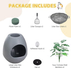 Eggloa6 Hidden Cat Litter Box with Artificial Plants - Egg-Shaped Enclosure Includes Scoop, Discreet Furniture for Home Decor, DIY Assembly Cat Litter Box Cabinet for Living Room(Grey)