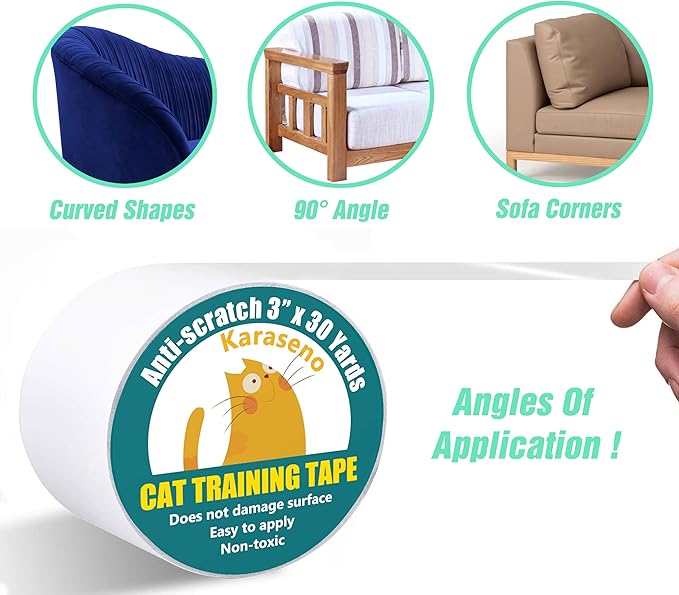 Anti Cat Scratch Tape, 3 inches x 30 Yards Pet Training Tape, 100% Transparent Clear Double Sided Cat Scratch Deterrent Tape, Furniture Protector for Couch, Carpet, Doors, Pet & Kid Safe