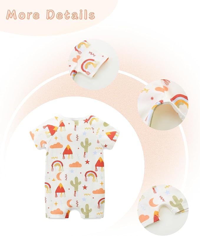 Unisex Summer Trendy 2-Pack Rompers Short Sleeve Zipped Bodysuit Infant Cotton Outfits