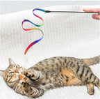 Andiker Cat Wand Teaser Toys，2Pcs Plastic Rainbow Cat Interactive Toys for Indoor Cats Colorful Ribbon&Leopard Print Cat Fishing Pole Toys Training Exerciser for Cat Gifts and Kitten Lovers (2pcs)