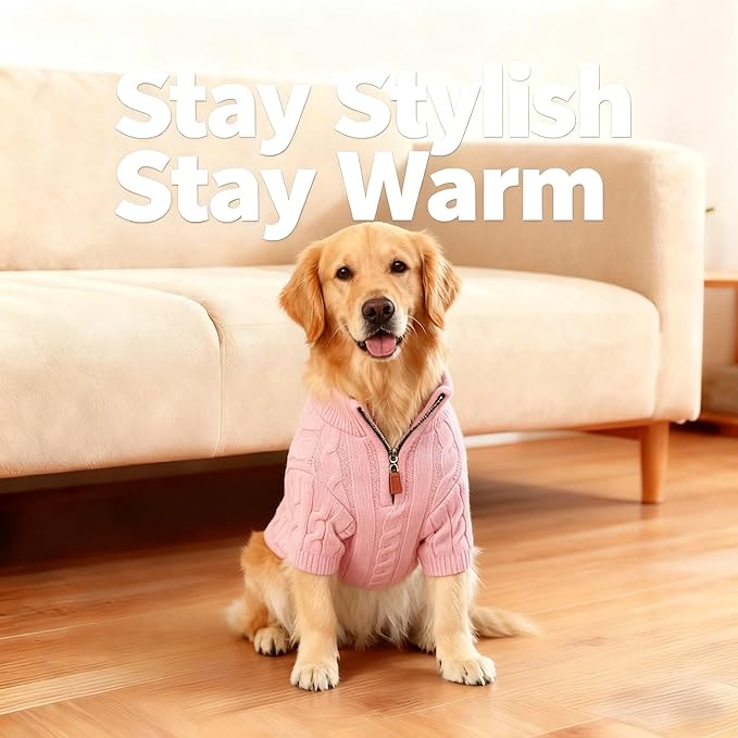 Small/Medium Dog Sweater, Warm Dog Winter Coat w/Sleeves, Comfortable High Neck Premium Dog Clothes for Golden Retriever-Best for Holidays, Daily Walks XXL Pink