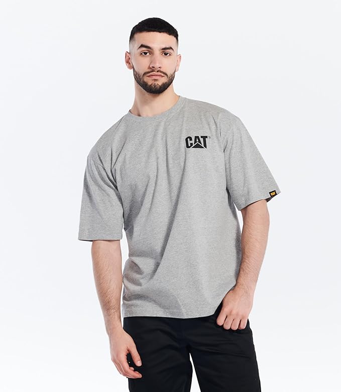 CAT Men's Trademark T-Shirts with Shape-Retention Rib Trim Spandex, Tagless Neck, and Cat Logo on Left Chest