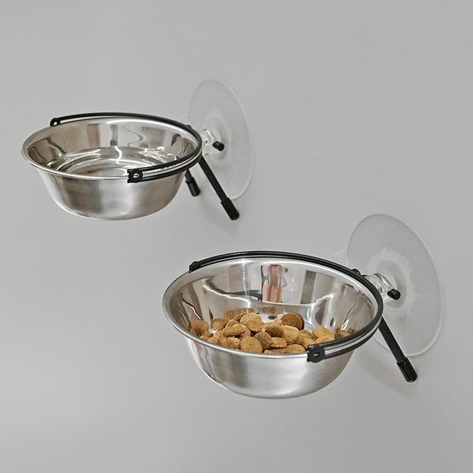 PETKARAY Window Bowls for Indoor Cats, 12 Ounces Food Bowl for Window, Dog Proof Cat Feeding Station, Foldable Stainless Bowl (Pack of 2)