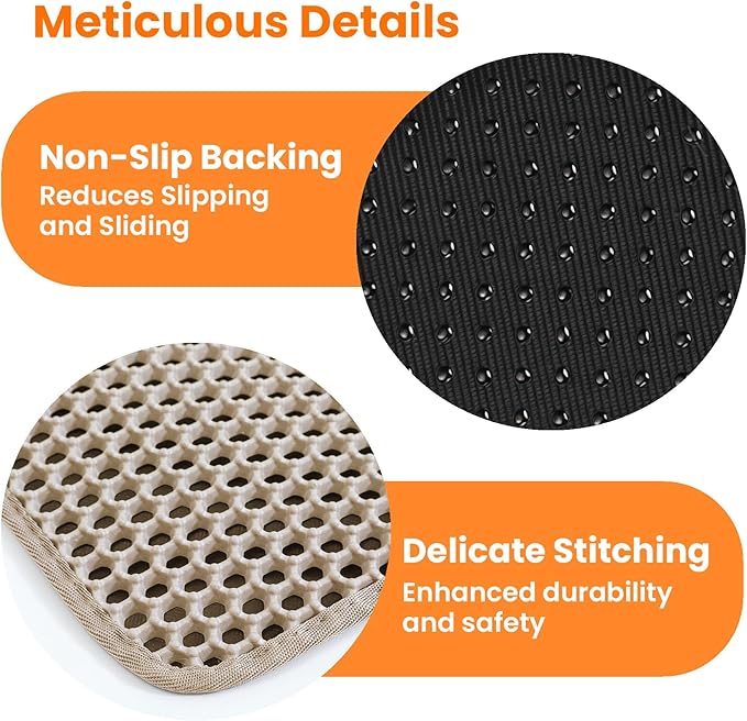 Jumbo Cat Litter Mat, 46x26 Inches Double Layer Honeycomb Litter Trapping Mat, Non Slip Waterproof Urine Proof Extra Large Cat Litter Box Mat, Kitten Supplies and Essentials, XXL, Beige