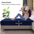 Twin Mattress Protector Waterproof, Fitted Sheet Style Breathable Cooling Mattress Cover with Deep Pocket Fits Up to 18'', Noiseless Bed Cover for Kids Adults, Machine Washable(Navyblue, 39'' X 75'')