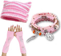 CORIRESHA Therian Emo Clothing Cat Ear Y2k Beanie Grunge Fingerless Gloves Bohemian Stacked Bracelets Set