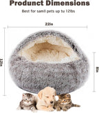 Cat Bed for Indoor Cats, Calming Cozy Cave with Self-Warming Plush, Entire Bed Machine Washable & Anti-Slip Base, Breathable Pet Bed for Small Cats&Dogs All Seasons (Khaki, 22 * 22inch)