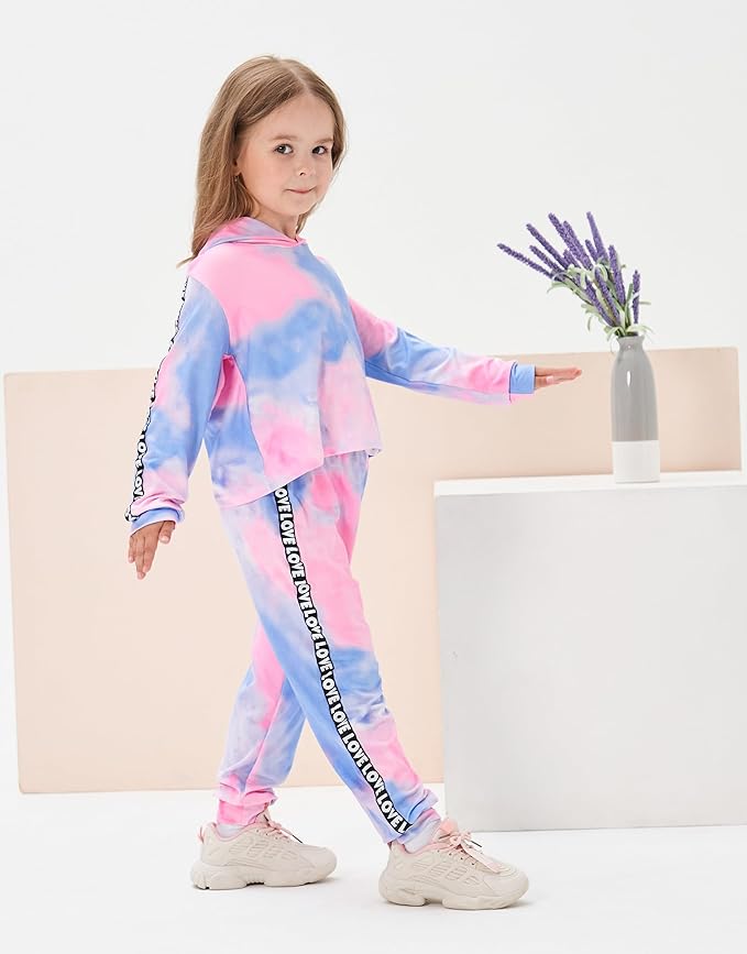 Toddler Baby Girls Clothes Long-sleeve Tie Dye Hoodie Sweatshirt Pants Hooded Outfit Set