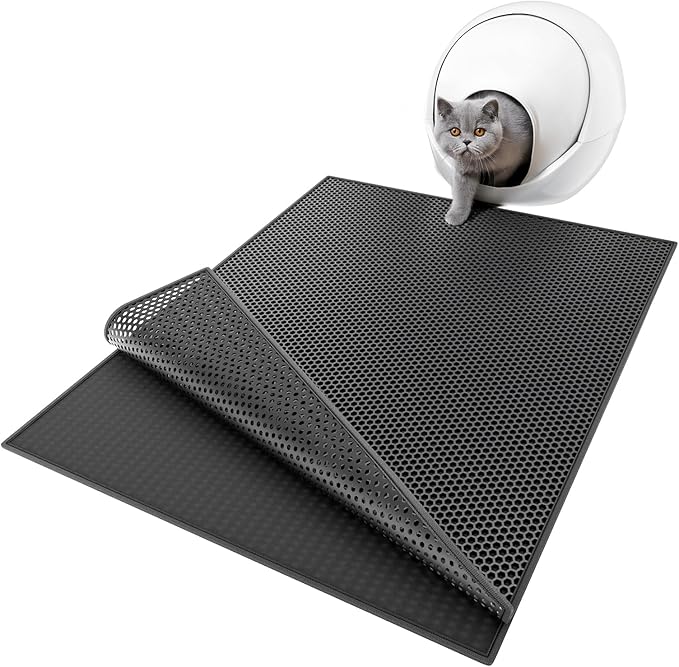 ESTHELLO Cat Litter Mat Large, Cat Litter Trapping Mat, Honeycomb Double Layer Design, Easy to Clean,Washable (36’’ x 30’’ Black)