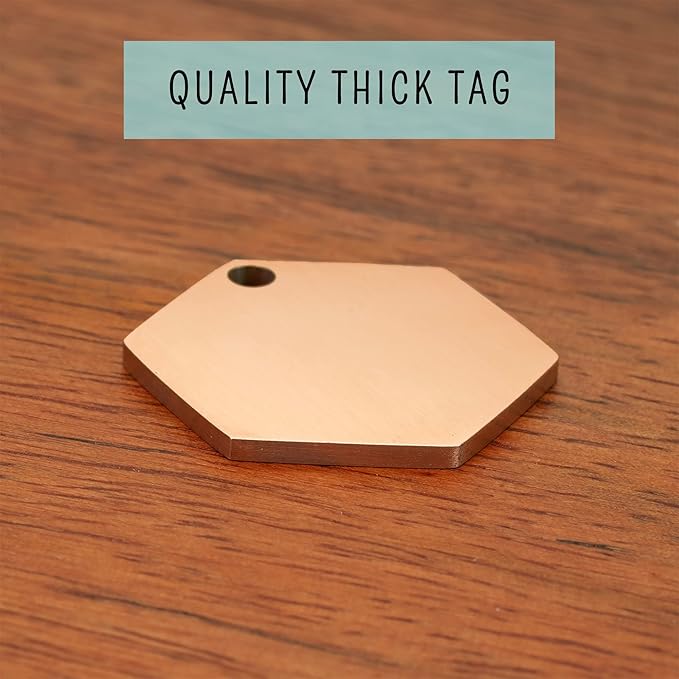 Ultra Joys Stainless Steel Dog ID Tag Personalized Front & Back Engraving, Customized Dog & Cat Tags Optional Both Sides, Hexagon Tag Vine Design, Rose Large