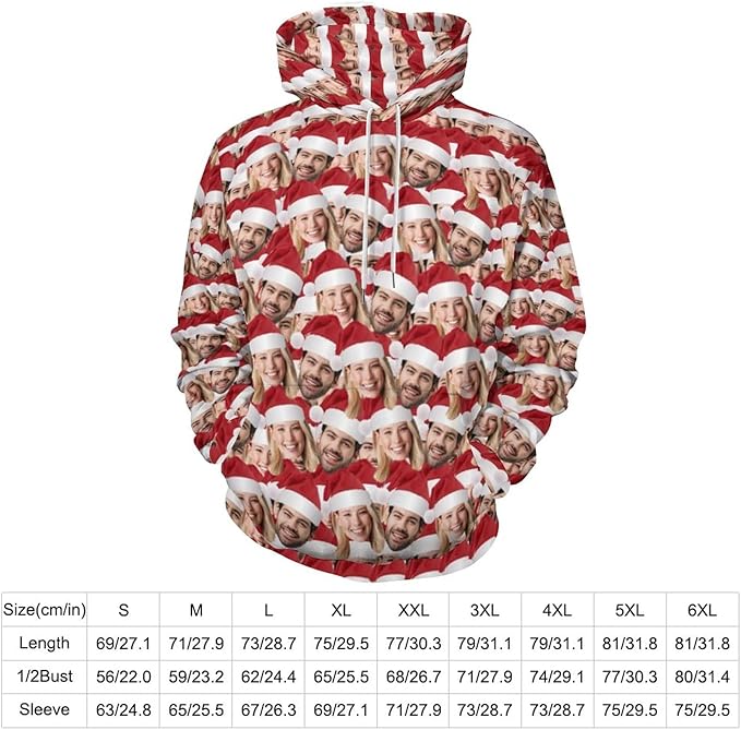 Artsadd Custom Face Unisex athletic Pockets Sweatshirt Loose Hoodie Custom Christmas Long Sleeve Sweatshirt Hooded Pullover