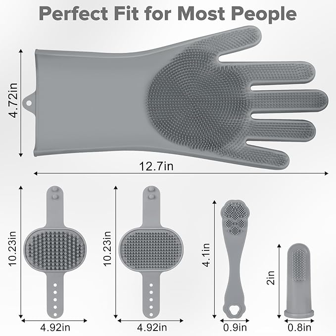 6PCS Pet Grooming Kit for Dogs,Cats and Horses | Dog Washing Gloves | Dog Bath Brush | Dog Bath Gloves | Dog Shampoo Brush | Pet Grooming Gloves | Dog Bath Supplies (Grey)