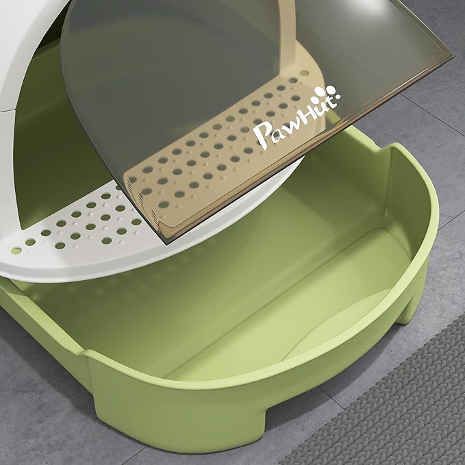 PawHut Cat Litter Box, Covered Kitty Litter Box with Lid, Scoop, Deodorizing Bags for Odor Control, Privacy, Portable, Easy to Clean, Green
