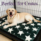 Dog Bed Mat, Reversible Crate Pad & Durable Dog Bed - Machine Washable Kennel Mat with Ultra Soft for Large Dogs (Big&Small Stars Green, 35" L*23" W*1.5" Th)