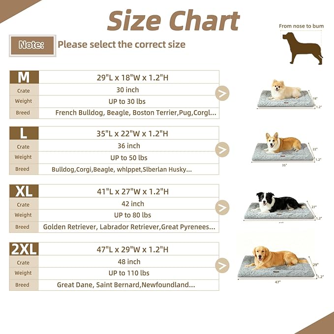 Reversible Dog Bed Mat 47"x29" for Medium Dogs - Supportive Double-Sided Crate Pad, All-Season Cooling & Warmth, Ultra Soft Machine Washable Pet Bed, Fits Most 48-Inch Kennels, Light Grey