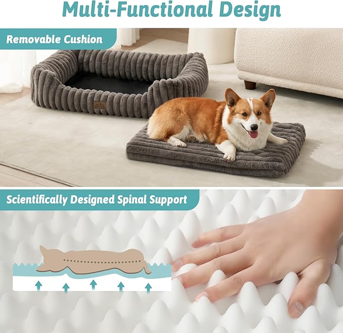 Orthopedic Pet Bed for Small Dogs & Cats - Washable Rectangle Pet Bed with Anti-Slip Bottom, Soft Calming Cat & Puppy Bed for Indoor Pets (30"x23"x7", Grey)