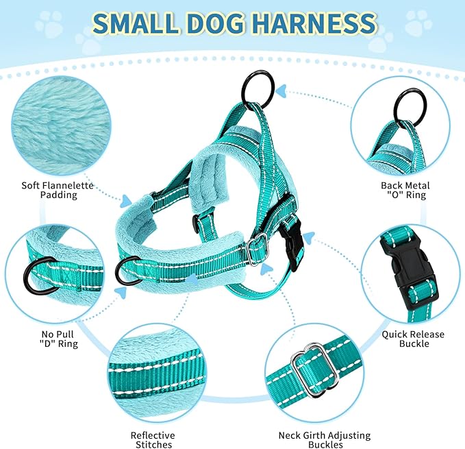 SlowTon No Pull Small Dog Harness and Leash Set, Puppy Soft Vest Harness Neck & Chest Adjustable, Reflective Lightweight Harness & Anti-Twist Pet Lead Combo for Small Medium Dogs(BL-Front Clip,XXS)