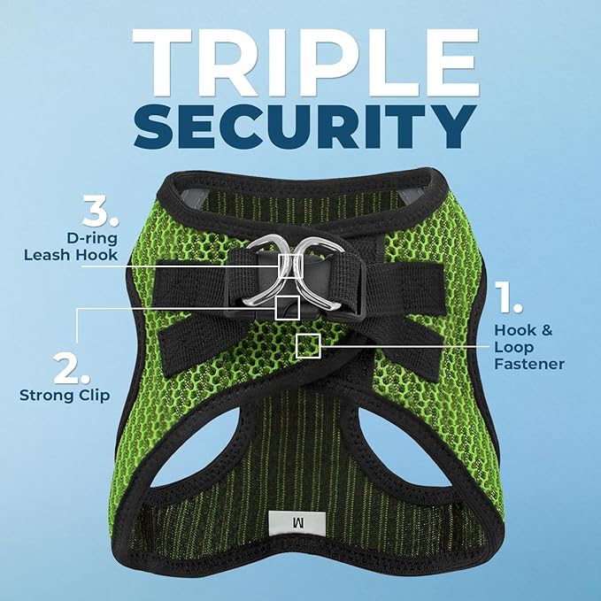 Best Pet Supplies - All Weather Mesh/Plush, Reflective, No Pull Harness for Small, Medium Dogs, Cats - Secure with Hook & Loop Fastener, Buckle, Double D-Rings - Lime Green 2-Tone, M