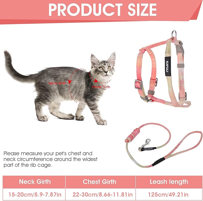 TIESOME Cat Harness and Leash Set, Adjustable Gradient Kitten Harness Escape Proof Harness with Leash for Kitty Outdoor Walking (Orange)